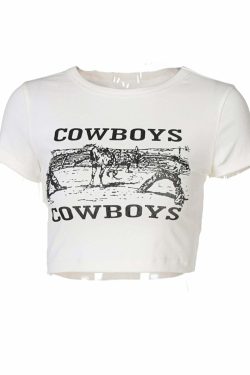 Y2K Grunge Cowboys Letter Print Crop T-Shirt - Retro 90s Summer Outfit, Baby Tee, Y2K Fashion