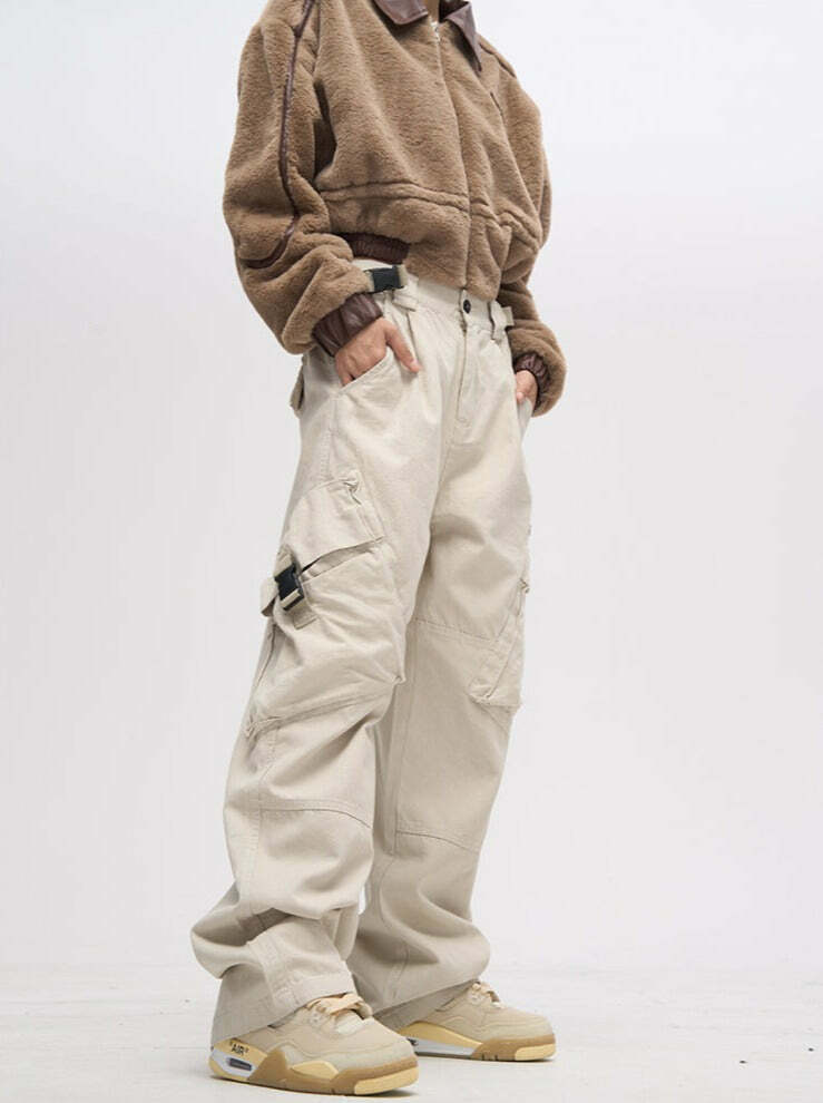 Y2K Grunge Crooked Pocket Cargo Pants - Retro 90s Fashion, Summer Y2K Outfits, Hip Hop Style