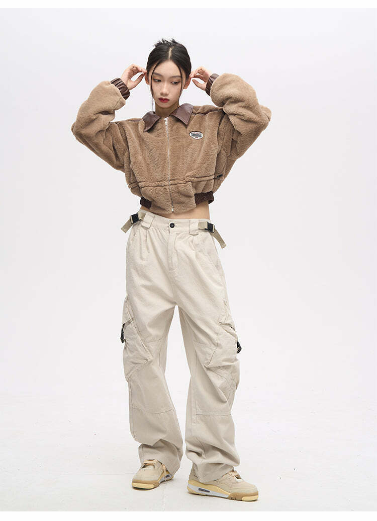 Y2K Grunge Crooked Pocket Cargo Pants - Retro 90s Fashion, Summer Y2K Outfits, Hip Hop Style
