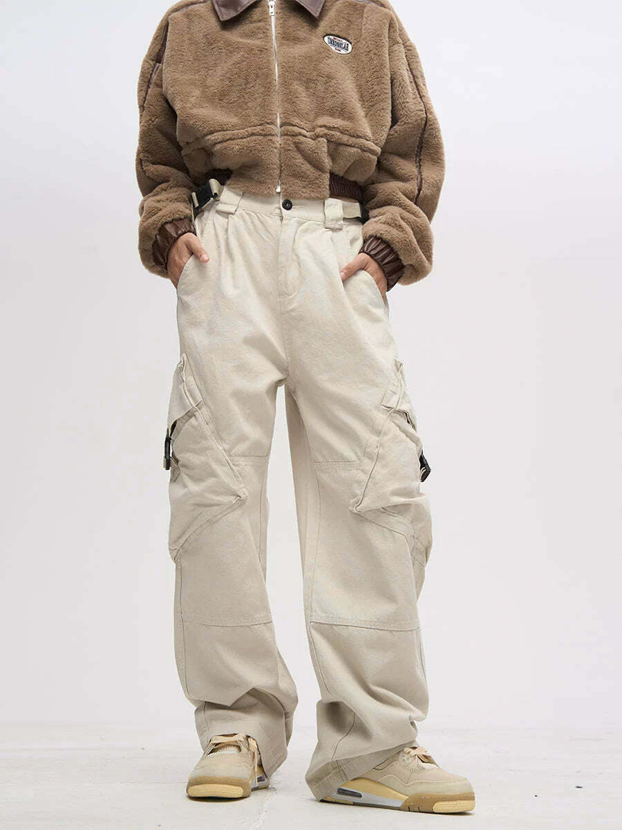 Y2K Grunge Crooked Pocket Cargo Pants - Retro 90s Fashion, Summer Y2K Outfits, Hip Hop Style