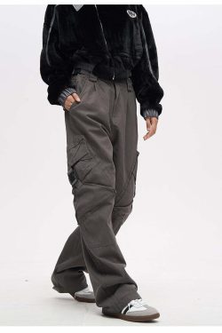 Y2K Grunge Crooked Pocket Cargo Pants - Retro 90s Fashion, Summer Y2K Outfits, Hip Hop Style