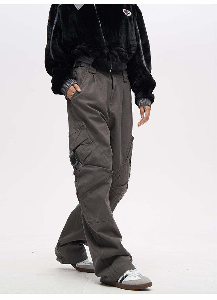Y2K Grunge Crooked Pocket Cargo Pants - Retro 90s Fashion, Summer Y2K Outfits, Hip Hop Style