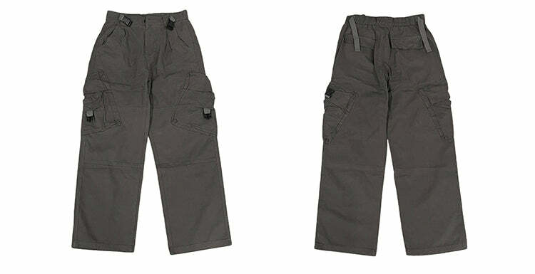 Y2K Grunge Crooked Pocket Cargo Pants - Retro 90s Fashion, Summer Y2K Outfits, Hip Hop Style