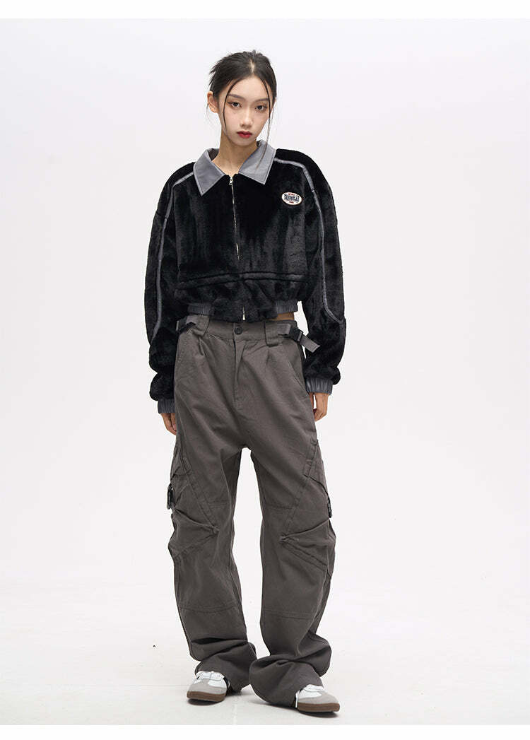 Y2K Grunge Crooked Pocket Cargo Pants - Retro 90s Fashion, Summer Y2K Outfits, Hip Hop Style