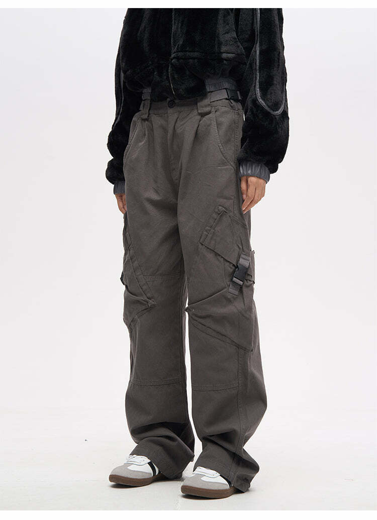 Y2K Grunge Crooked Pocket Cargo Pants - Retro 90s Fashion, Summer Y2K Outfits, Hip Hop Style