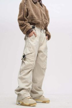 Y2K Grunge Crooked Pocket Cargo Pants - Retro 90s Fashion, Summer Y2K Outfits, Hip Hop Style