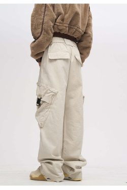 Y2K Grunge Crooked Pocket Cargo Pants - Retro 90s Fashion, Summer Y2K Outfits, Hip Hop Style