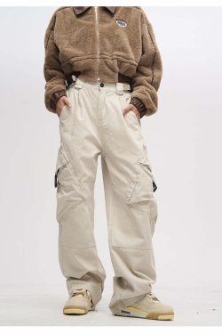 Y2K Grunge Crooked Pocket Cargo Pants - Retro 90s Fashion, Summer Y2K Outfits, Hip Hop Style