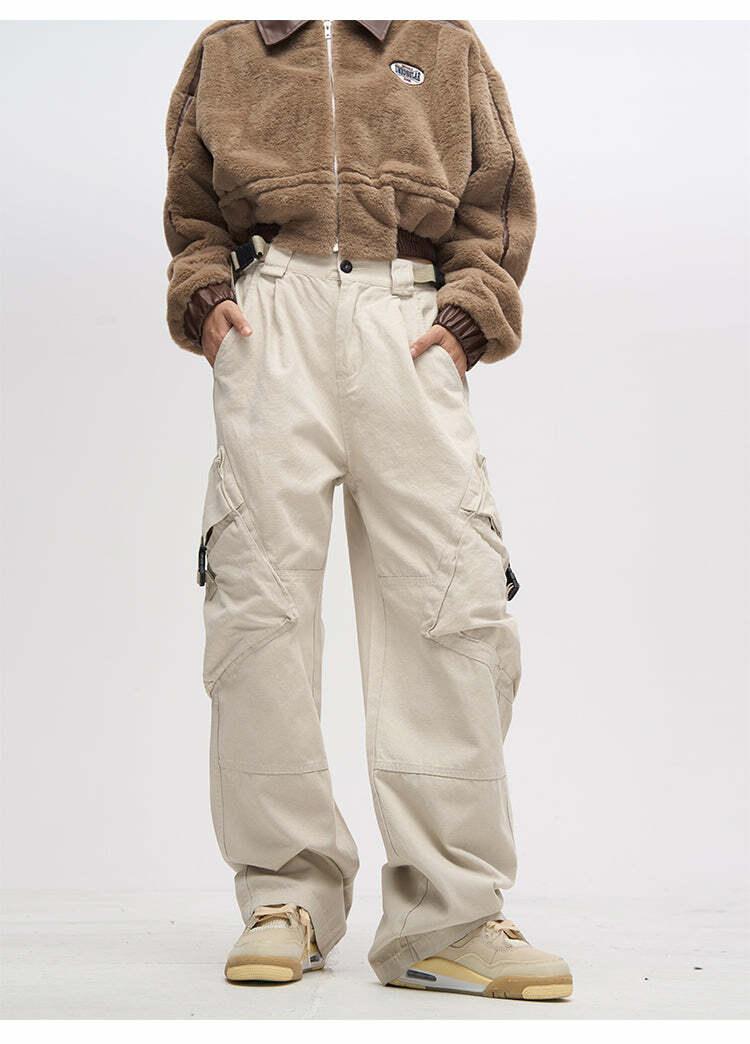 Y2K Grunge Crooked Pocket Cargo Pants - Retro 90s Fashion, Summer Y2K Outfits, Hip Hop Style