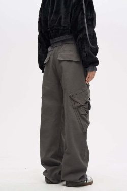 Y2K Grunge Crooked Pocket Cargo Pants - Retro 90s Fashion, Summer Y2K Outfits, Hip Hop Style