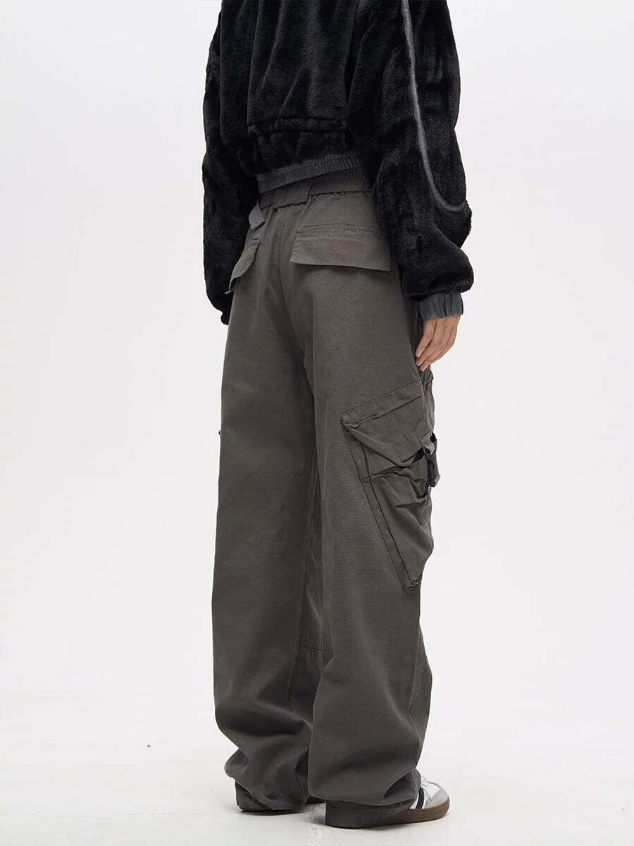 Y2K Grunge Crooked Pocket Cargo Pants - Retro 90s Fashion, Summer Y2K Outfits, Hip Hop Style