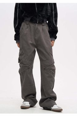 Y2K Grunge Crooked Pocket Cargo Pants - Retro 90s Fashion, Summer Y2K Outfits, Hip Hop Style
