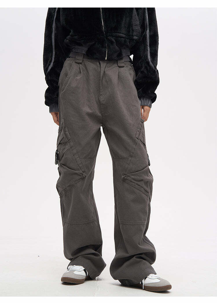 Y2K Grunge Crooked Pocket Cargo Pants - Retro 90s Fashion, Summer Y2K Outfits, Hip Hop Style