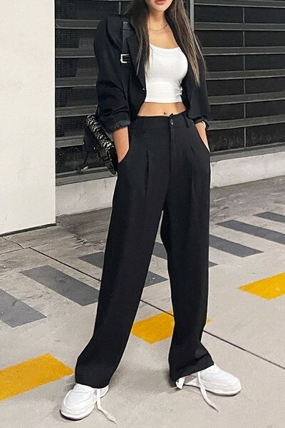 Y2K Grunge Crop Jacket & Slacks Set - 90s Retro Summer Outfit, Pastel Goth, Y2K Fashion
