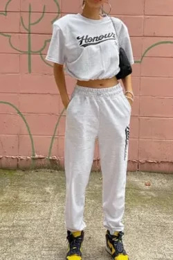 Y2K Grunge Crop Padded Jogger Set - 90s Retro Summer Outfit, Pastel Goth, Hip Hop Fashion