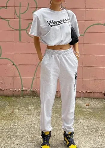 Y2K Grunge Crop Padded Jogger Set - 90s Retro Summer Outfit, Pastel Goth, Hip Hop Fashion