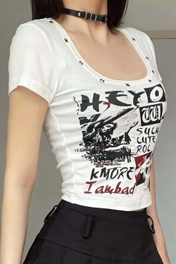 Y2K Grunge Crop T-Shirt - Retro 90s Punk Rock Style, Perfect for Summer and Party Outfits
