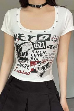 Y2K Grunge Crop T-Shirt - Retro 90s Punk Rock Style, Perfect for Summer and Party Outfits