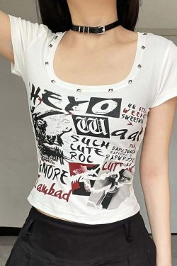 Y2K Grunge Crop T-Shirt - Retro 90s Punk Rock Style, Perfect for Summer and Party Outfits