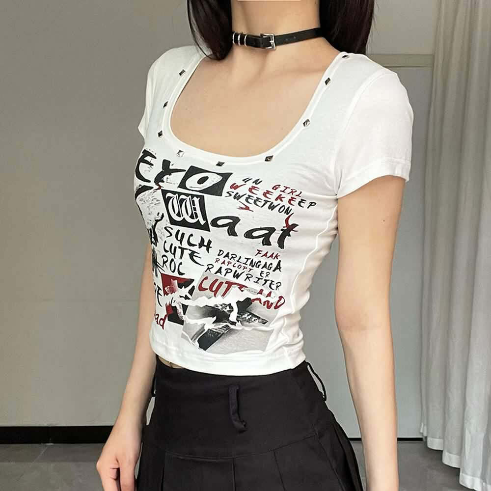 Y2K Grunge Crop T-Shirt - Retro 90s Punk Rock Style, Perfect for Summer and Party Outfits