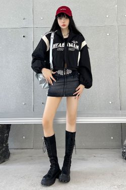 Y2K Grunge Crop Track Jacket - 90s Retro Summer Outfit, Pastel Goth, Y2K Club & Party Fashion