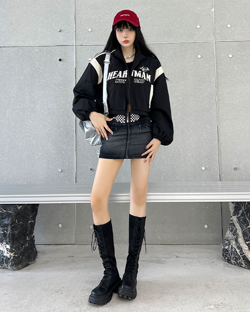 Y2K Grunge Crop Track Jacket - 90s Retro Summer Outfit, Pastel Goth, Y2K Club & Party Fashion