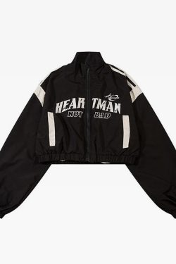 Y2K Grunge Crop Track Jacket - 90s Retro Summer Outfit, Pastel Goth, Y2K Club & Party Fashion