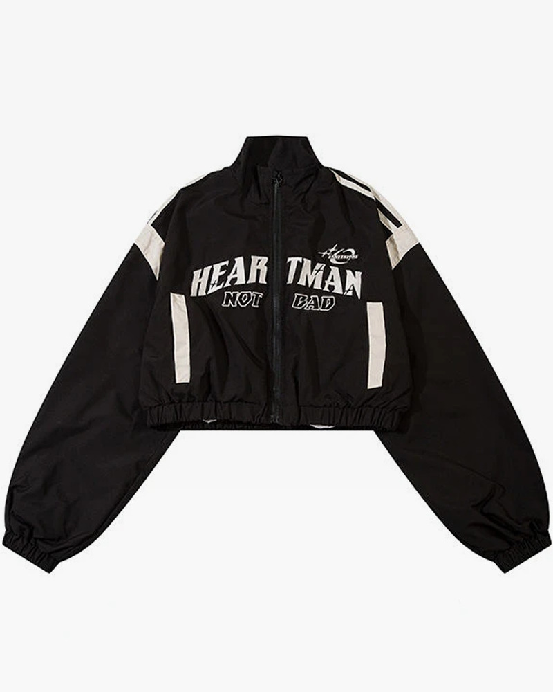 Y2K Grunge Crop Track Jacket - 90s Retro Summer Outfit, Pastel Goth, Y2K Club & Party Fashion