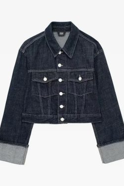 Y2K Grunge Cropped Denim Jacket - 90s Fashion, Retro Style, Y2K Summer Outfits, Y2K Club Fits