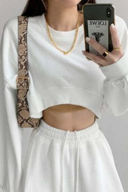 Y2K Grunge Cropped Pullover Sweatshirt - Retro 90s Fashion, Summer Y2K Outfits, Pastel Goth