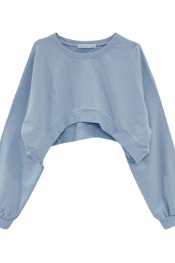 Y2K Grunge Cropped Pullover Sweatshirt - Retro 90s Fashion, Summer Y2K Outfits, Pastel Goth