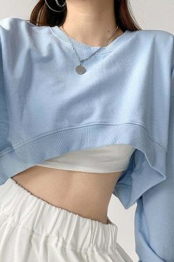Y2K Grunge Cropped Pullover Sweatshirt - Retro 90s Fashion, Summer Y2K Outfits, Pastel Goth