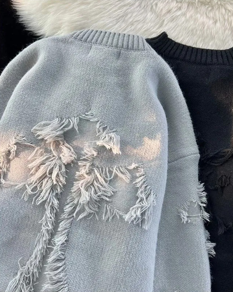 Y2K Grunge Cross Knit Sweater - Retro 90s Fashion, Summer Outfits, and Pastel Goth Style