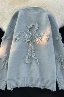 Y2K Grunge Cross Knit Sweater - Retro 90s Fashion, Summer Outfits, and Pastel Goth Style