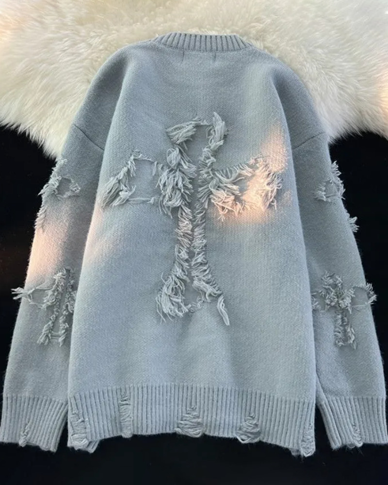 Y2K Grunge Cross Knit Sweater - Retro 90s Fashion, Summer Outfits, and Pastel Goth Style