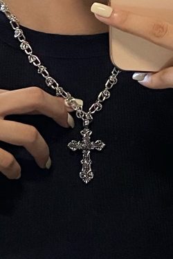 Y2K Grunge Cross Necklace - Retro 90s Fashion, Gothic Y2K, Pastel Goth, Y2K Party Accessory