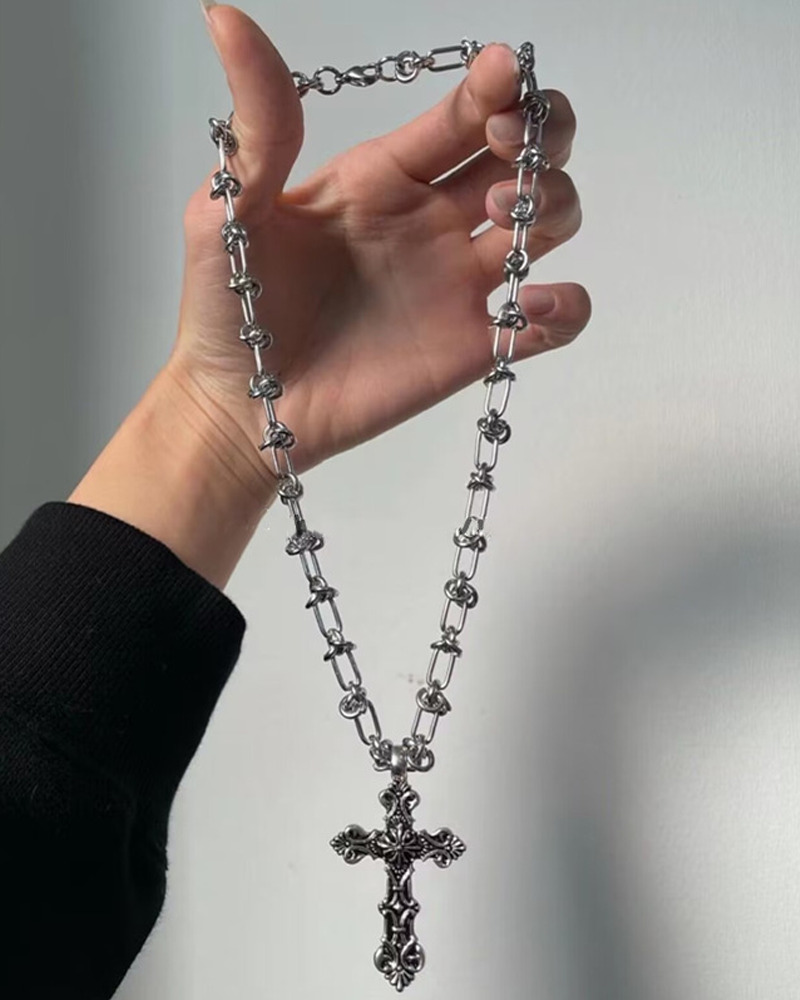 Y2K Grunge Cross Necklace - Retro 90s Fashion, Gothic Y2K, Pastel Goth, Y2K Party Accessory