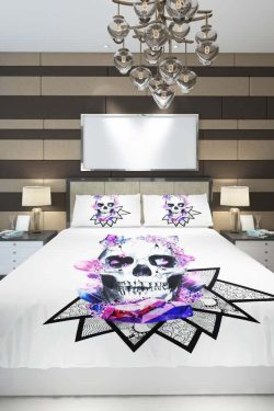 Y2K Grunge Crystal Skull Duvet Cover Set - Retro 90s Goth Pastel Goth Summer Bedroom Decor