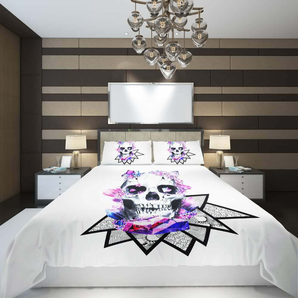 Y2K Grunge Crystal Skull Duvet Cover Set - Retro 90s Goth Pastel Goth Summer Bedroom Decor