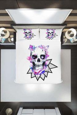 Y2K Grunge Crystal Skull Duvet Cover Set - Retro 90s Goth Pastel Goth Summer Bedroom Decor