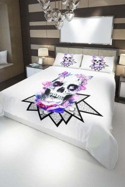 Y2K Grunge Crystal Skull Duvet Cover Set - Retro 90s Goth Pastel Goth Summer Bedroom Decor