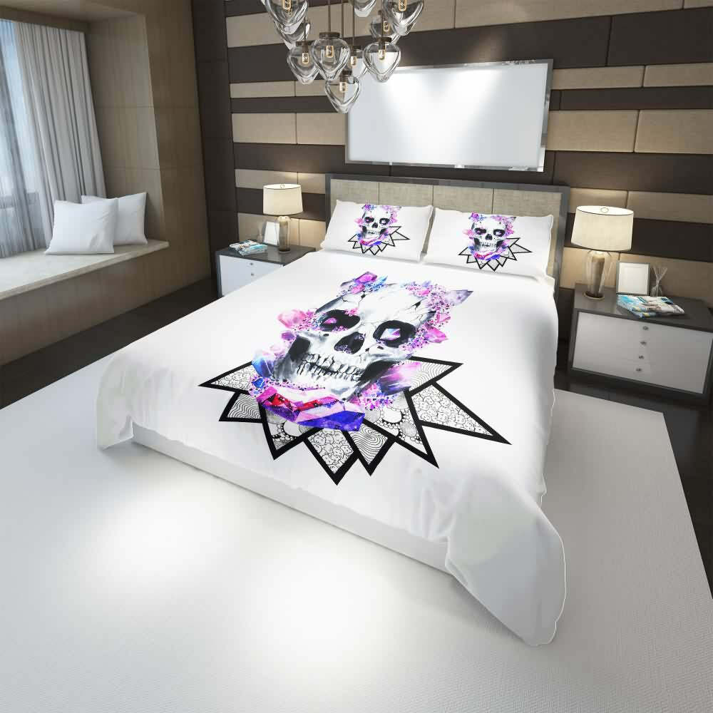 Y2K Grunge Crystal Skull Duvet Cover Set - Retro 90s Goth Pastel Goth Summer Bedroom Decor