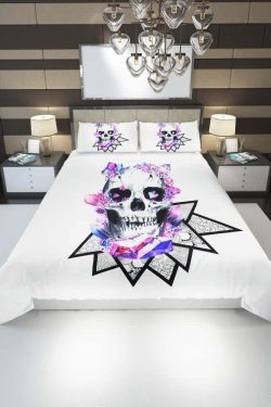 Y2K Grunge Crystal Skull Duvet Cover Set - Retro 90s Goth Pastel Goth Summer Bedroom Decor