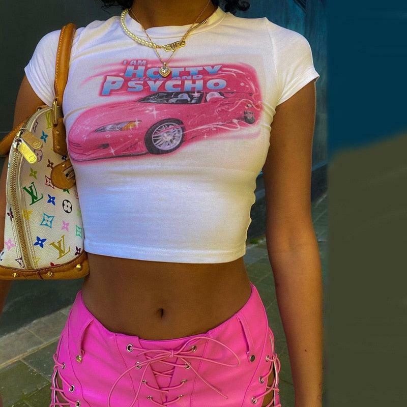Y2K Grunge Cute and Psycho Crop Top - Retro 90s Summer Outfit, Baby Tees, Y2K Fashion