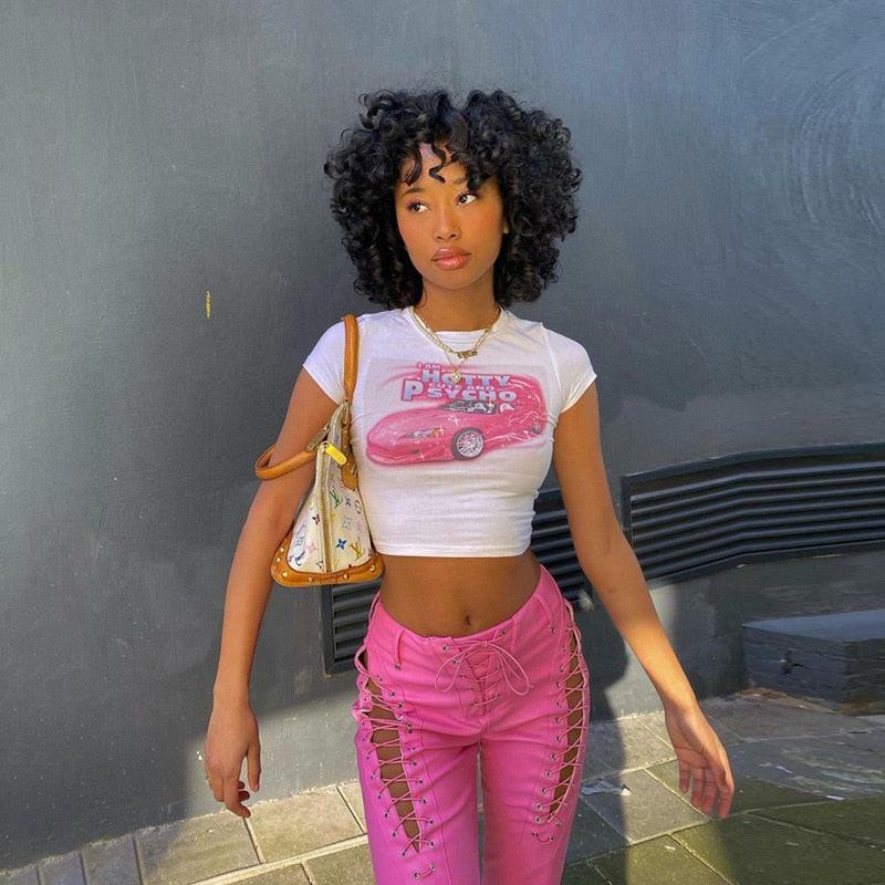 Y2K Grunge Cute and Psycho Crop Top - Retro 90s Summer Outfit, Baby Tees, Y2K Fashion