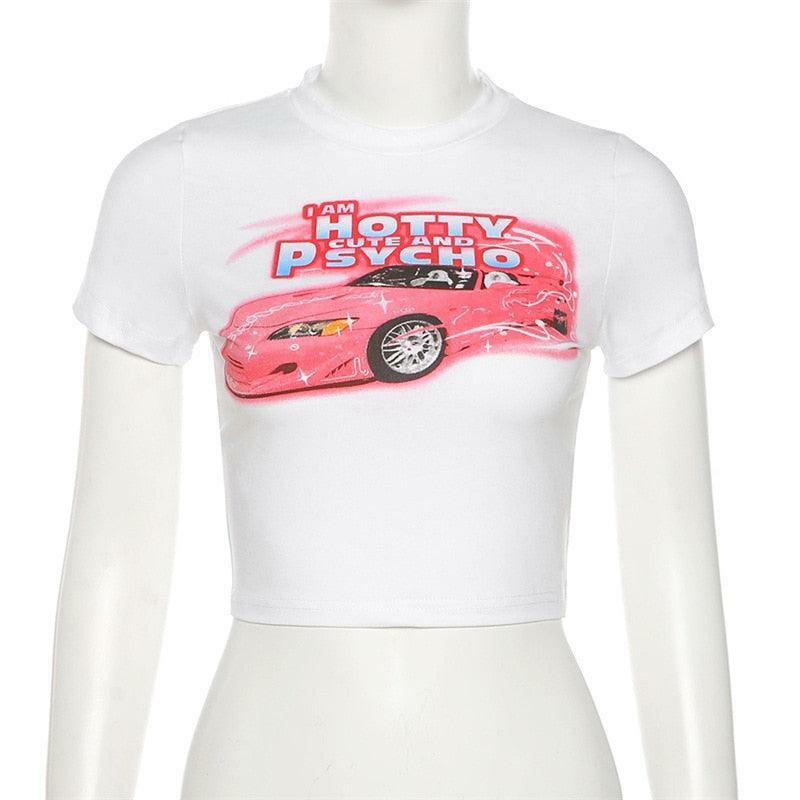 Y2K Grunge Cute and Psycho Crop Top - Retro 90s Summer Outfit, Baby Tees, Y2K Fashion