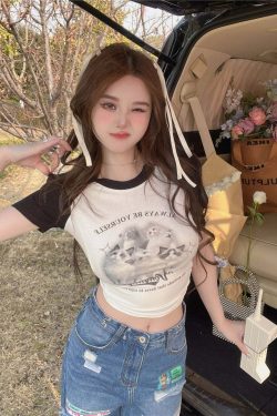 Y2K Grunge Cute Cat Baseball T-Shirt - Retro 90s Summer Outfit, Pastel Goth, Y2K Fashion