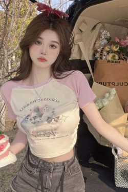 Y2K Grunge Cute Cat Baseball T-Shirt - Retro 90s Summer Outfit, Pastel Goth, Y2K Fashion