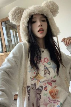 Y2K Grunge Cute Meme Cats Sweatshirt - Retro 90s Fashion, Summer Y2K Outfits, Pastel Goth Style