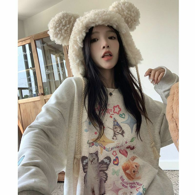 Y2K Grunge Cute Meme Cats Sweatshirt - Retro 90s Fashion, Summer Y2K Outfits, Pastel Goth Style
